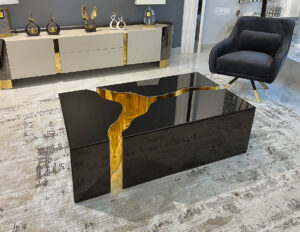 Rectangular Italian coffee table in gold and black – modern designer furniture available in Tampa.