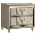 Lorient luxury nightstand in ivory velvet with integrated LED lights and dual USB charging ports.