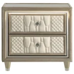 Lorient luxury nightstand in ivory velvet with integrated LED lights and dual USB charging ports.