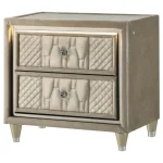 Lorient luxury nightstand in ivory velvet with integrated LED lights and dual USB charging ports.