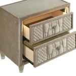 Lorient luxury nightstand in ivory velvet with integrated LED lights and dual USB charging ports.