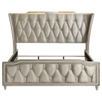 Lorient 5-piece luxury king bed in ivory velvet with integrated LED lighting.