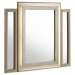Modern dresser mirror with light-framed LED border and ivory velvet trim.