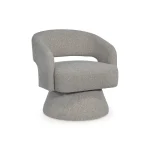 Luna pebble swivel chair with open barrel back and upholstered base