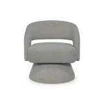 Front view of modern pebble swivel chair with curved open back