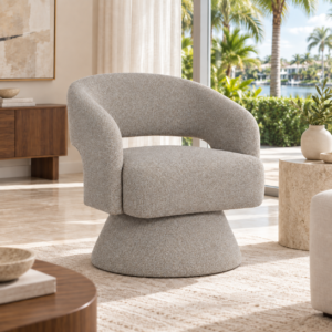 Luna pebble swivel chair in a bright modern Florida living room