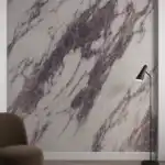 Calacatta Viola PVC marble wall panel installed in a modern interior with purple marble veins