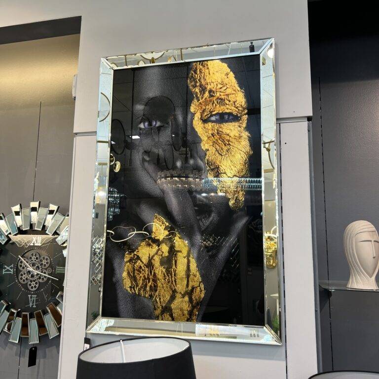 Elegant Mirrored Wall Art with Gold and Black Design