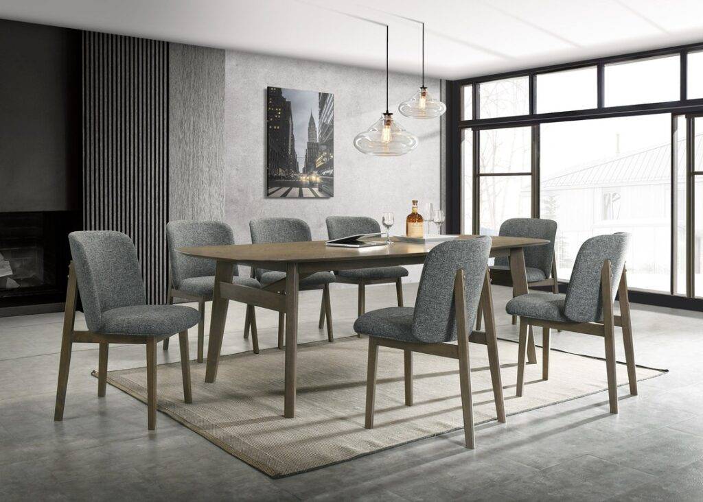 Mid-century modern wenge dining set with table, 6 chairs, and buffet.
