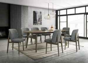 Mid-century modern wenge dining set with table, 6 chairs, and buffet.