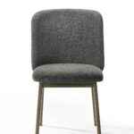 Modern upholstered dining side chair with wenge wood frame.front