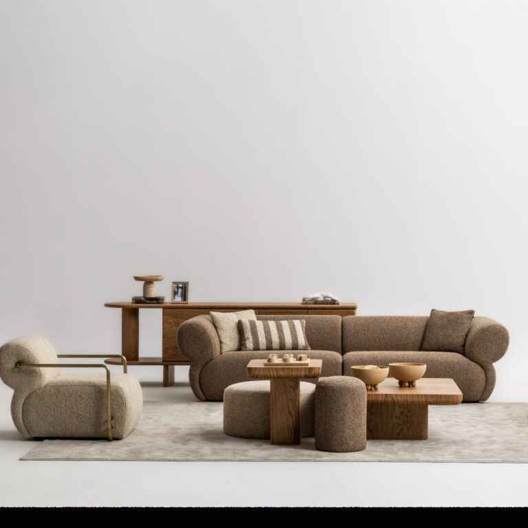 Puffy Sofa Set with a modern design, featuring a sectional sofa and matching chair in a neutral color palette, displayed in a stylish living room setting.