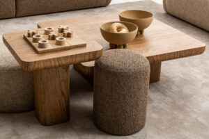 Modern wood coffee table in Tampa with a minimalist design.