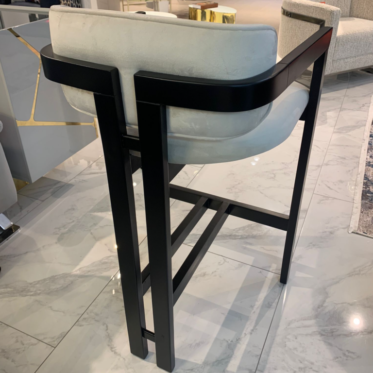 Modern Octo Counter Stool with black wood frame and Micro Velvet upholstery.