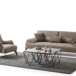 Light brown loveseat with adjustable backrest - Paris customizable modern chenille 2-seater couch at Deluxe Home Decor & Furniture in Tampa, FL.