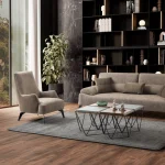 Light brown sofa with adjustable backrest - Paris customizable modern chenille couch at Deluxe Home Decor & Furniture in Tampa, FL.