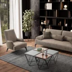 Light brown sofa with adjustable backrest - Paris customizable modern chenille couch at Deluxe Home Decor & Furniture in Tampa, FL.