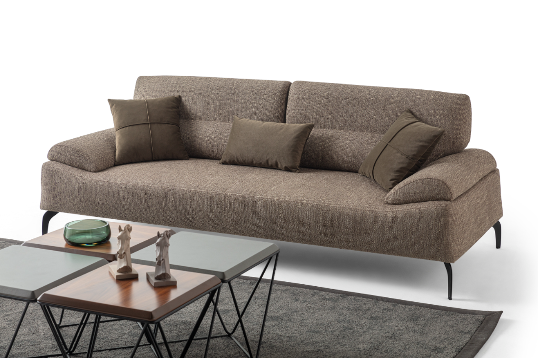 Light brown sofa with adjustable backrest - Paris customizable modern chenille couch at Deluxe Home Decor & Furniture in Tampa, FL.