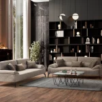 Light brown sofa with adjustable backrest - Paris customizable modern chenille couch at Deluxe Home Decor & Furniture in Tampa, FL.