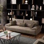 Light brown sofa with adjustable backrest - Paris customizable modern chenille couch at Deluxe Home Decor & Furniture in Tampa, FL.