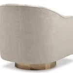 Pelin beige swivel chair with pearl-look velvet and gold metal base back view.