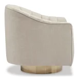 Pelin beige swivel chair with pearl-look velvet and gold metal base side view.