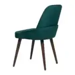 Green micro velvet dining chair with walnut wooden legs back angle view