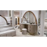 Royal luxury bedroom set with queen bed, vanity, mirror and stool