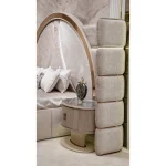 Royal upholstered LED headboard with beige nightstand side view