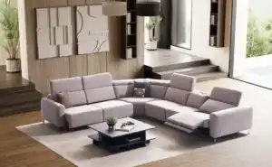 Expansive light gray power reclining modular sectional sofa in a modern Tampa living room