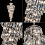 Multiple views of the Spiral large crystal chandelier and its K9 crystal details