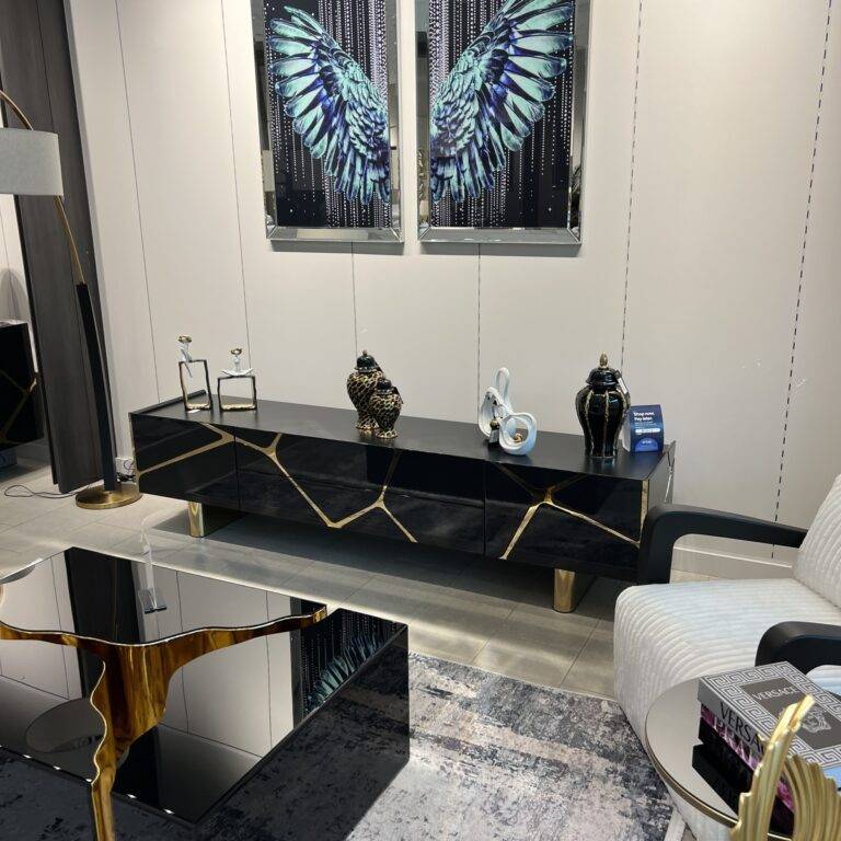 sirius tv stand black, gold, modern tv stand