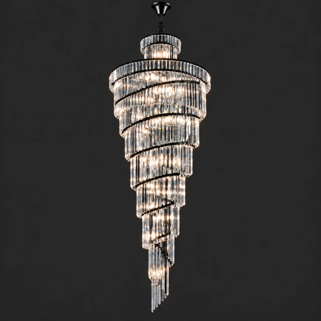 Spiral 11 ft black crystal foyer chandelier with premium K9 crystals