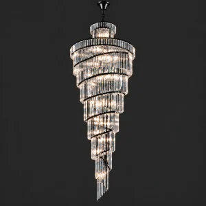 Spiral 11 ft black crystal foyer chandelier with premium K9 crystals