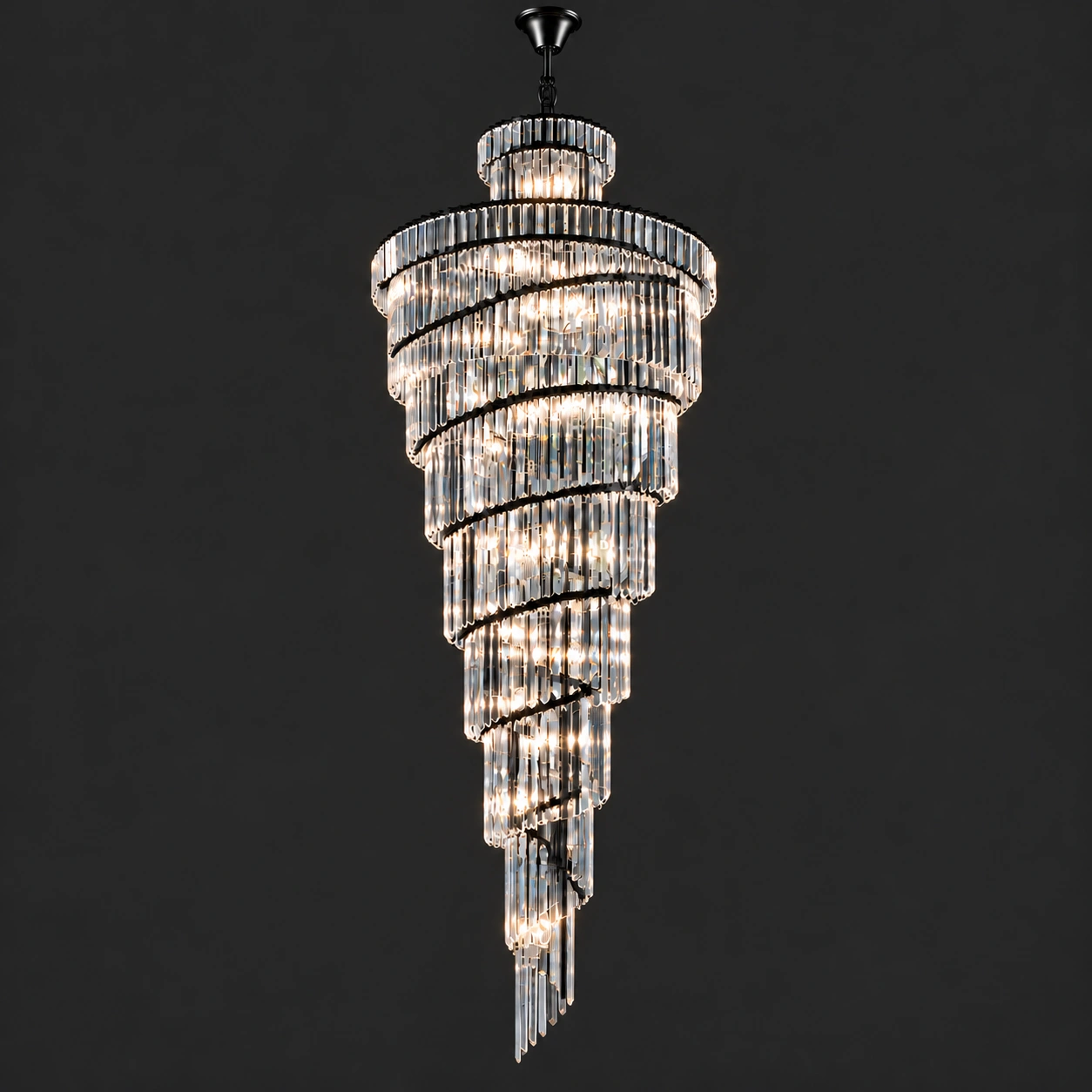 Spiral 11 ft black crystal foyer chandelier with premium K9 crystals