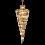 Spiral 11 Ft luxury crystal chandelier with gold frame and tiered K9 crystals