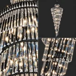 Spiral black crystal chandelier with full view and K9 crystal details