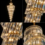 Four views of the Spiral gold crystal chandelier and its K9 crystal details