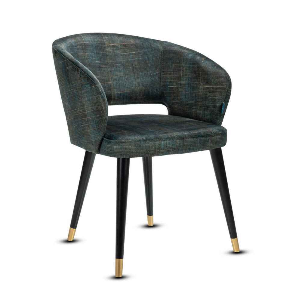 Touch Modern Dining Chair in green fabric with wooden legs