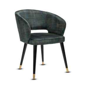 Touch Modern Dining Chair in green fabric with wooden legs