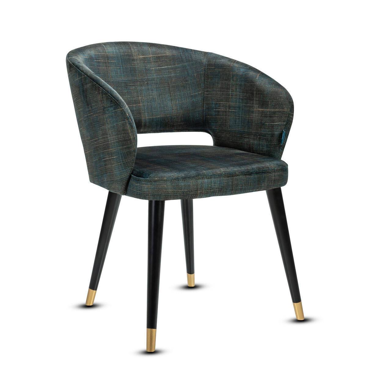 Touch Modern Dining Chair in green fabric with wooden legs