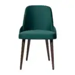 Green micro velvet dining chair with walnut wood legs front view