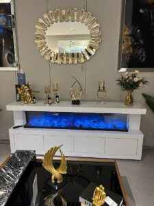 White electric fireplace tv stand